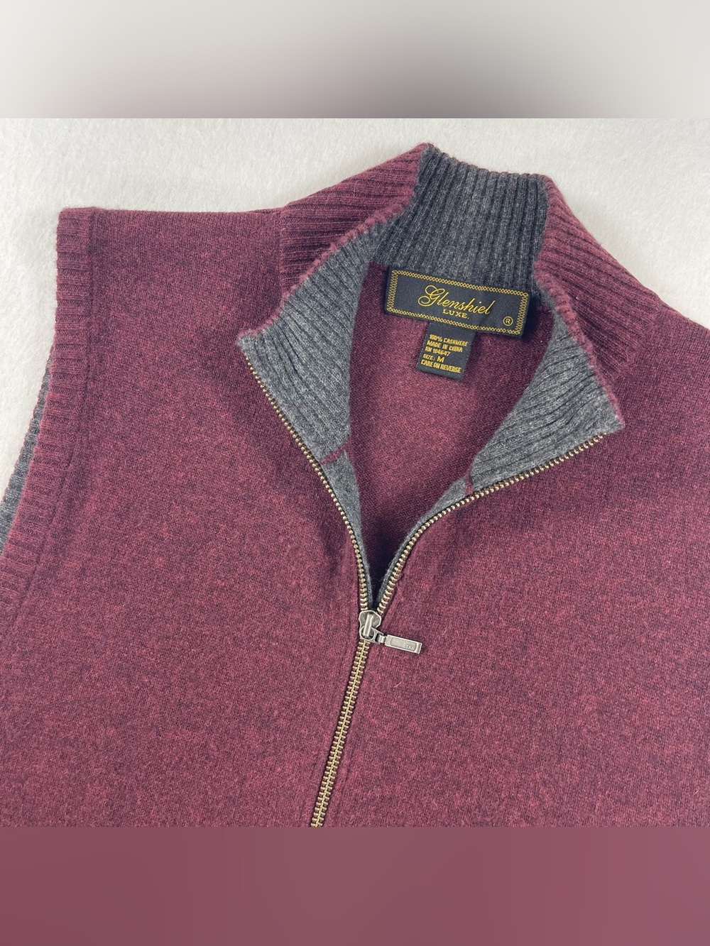 Glenshiel Luxe Vest Mens M Burgundy Full Zip Cashmere Sweater Classic Layering